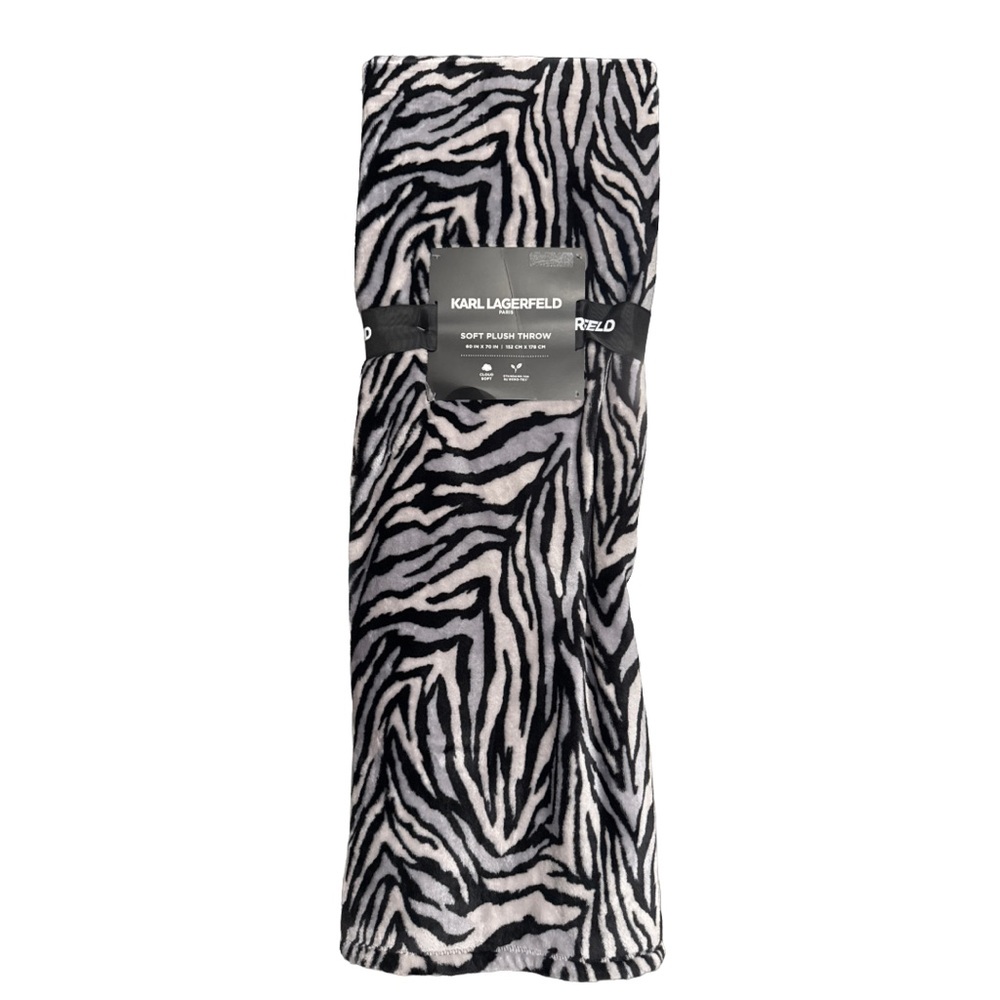 Karl Lagerfeld Black and GrayZebra Pattern Throw